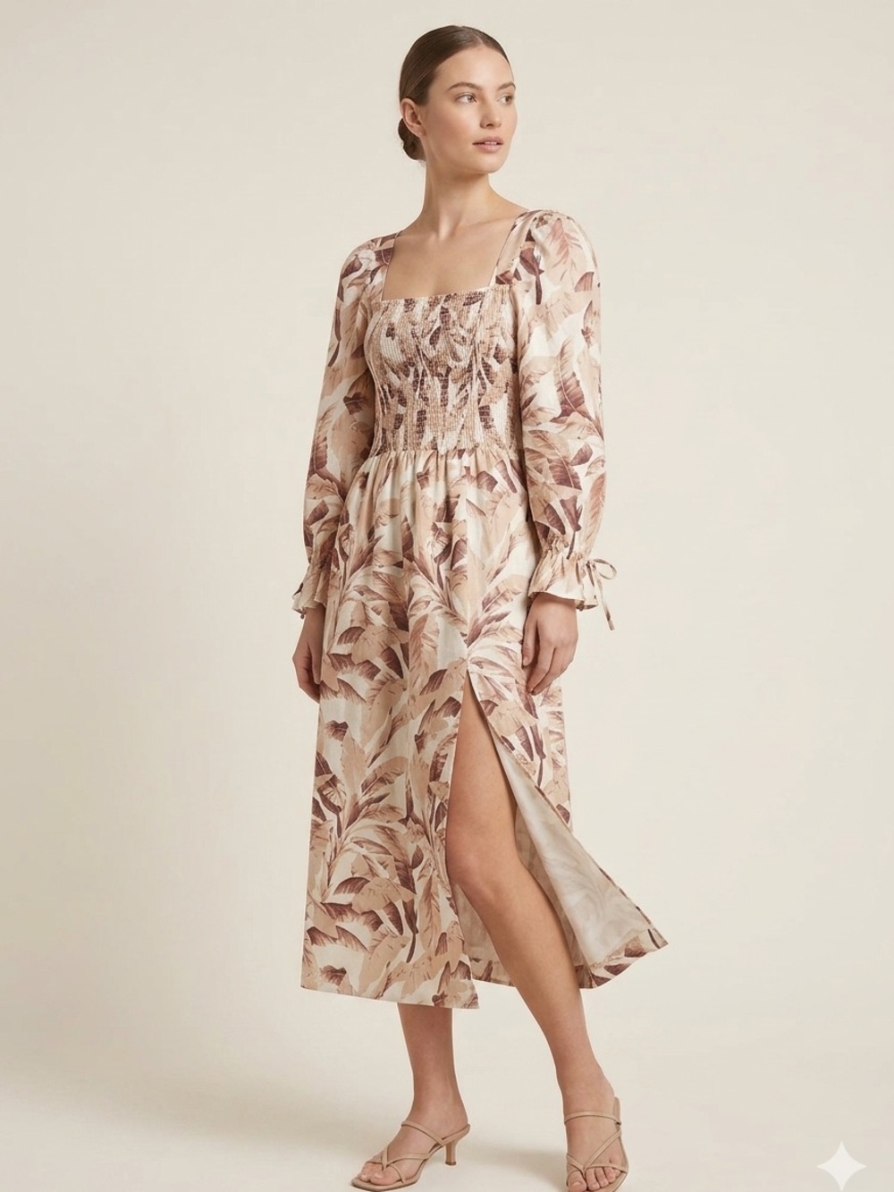 House of Harlow 1960 Sleeve Linen blend Midi dress